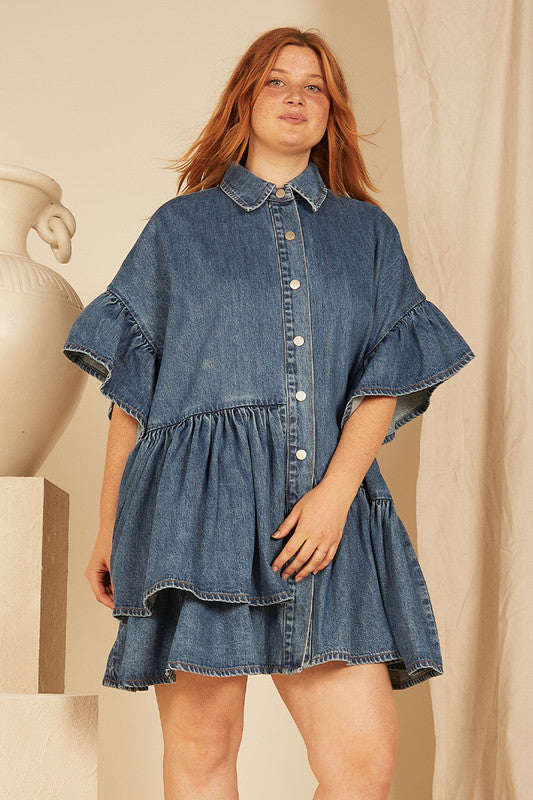 Genoa Mini Dress in Mid Blue Denim