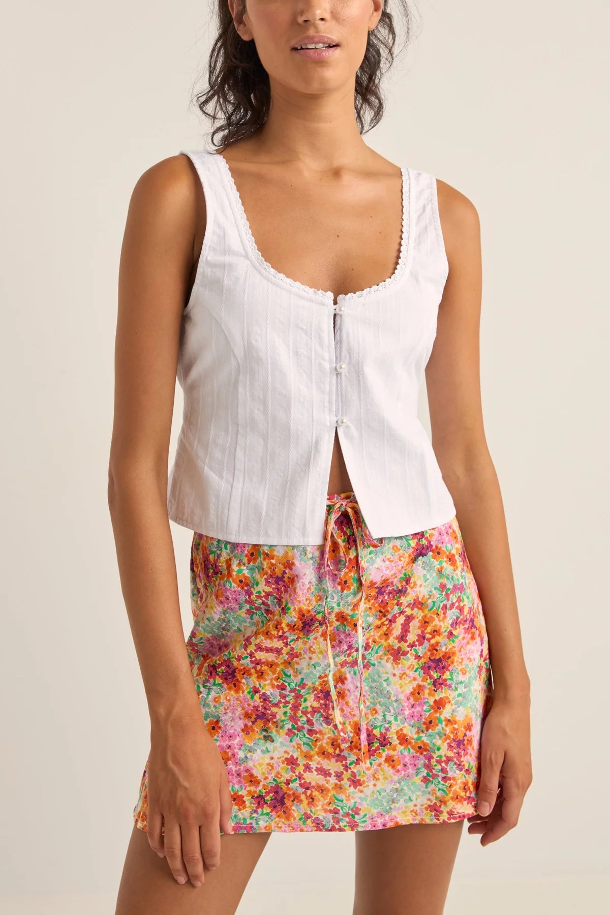 Brighton Button Front Top in White