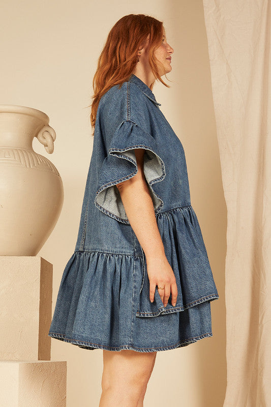 Genoa Mini Dress in Mid Blue Denim