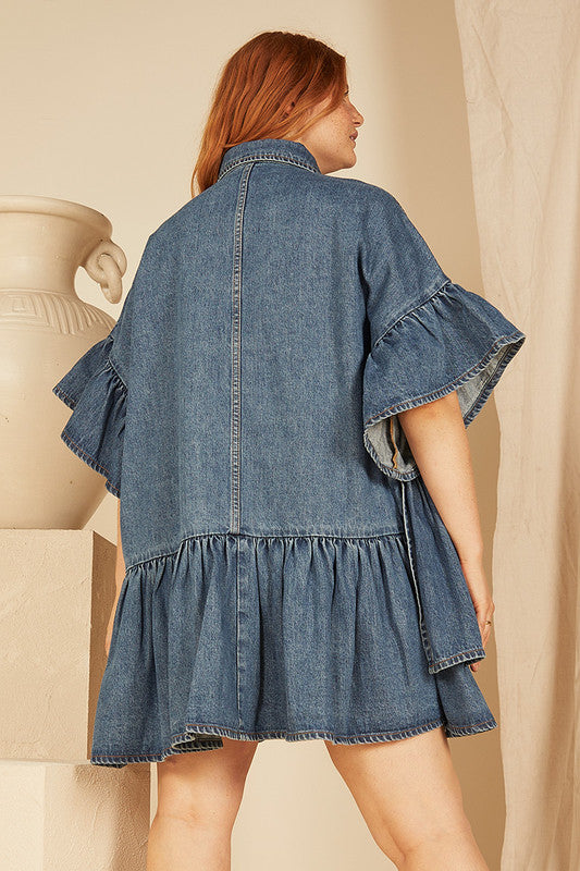 Genoa Mini Dress in Mid Blue Denim