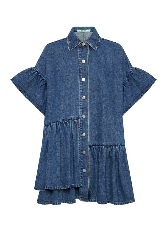 Genoa Mini Dress in Mid Blue Denim