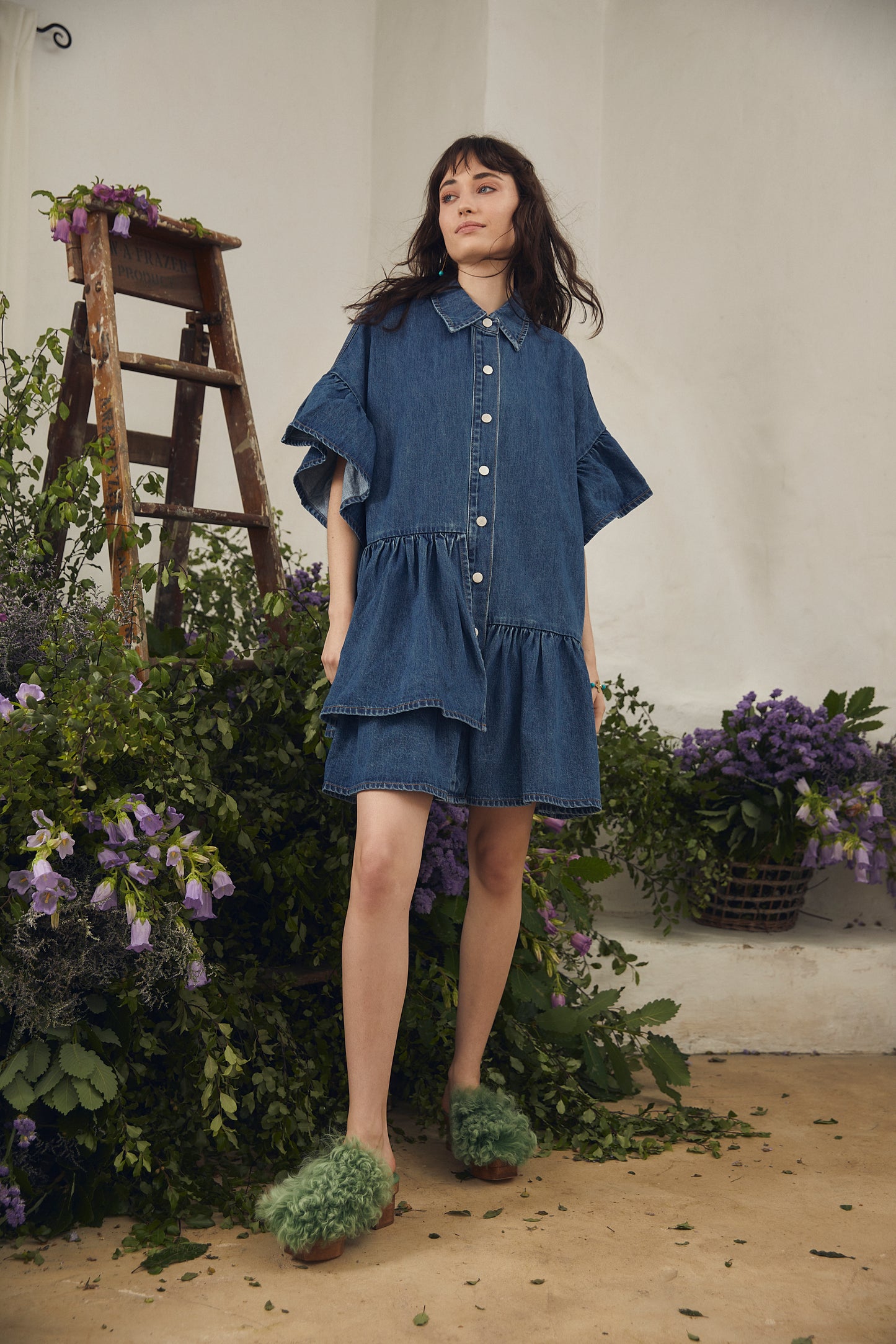 Genoa Mini Dress in Mid Blue Denim