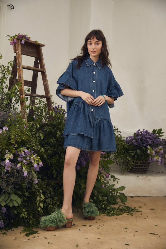 Genoa Mini Dress in Mid Blue Denim