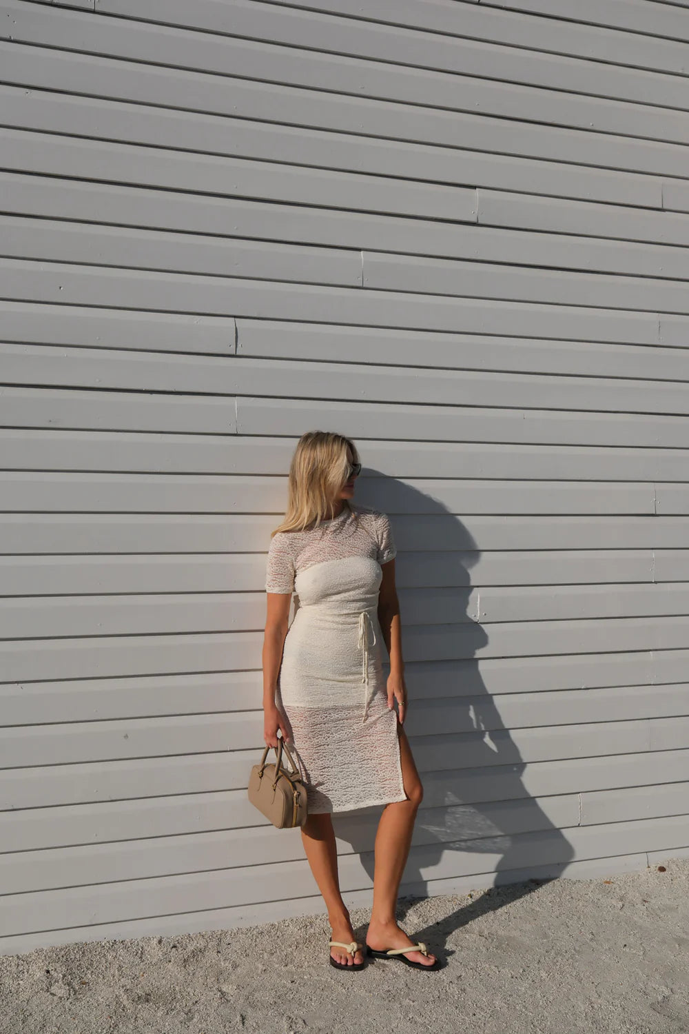 Mesh Midi Dress in Cream