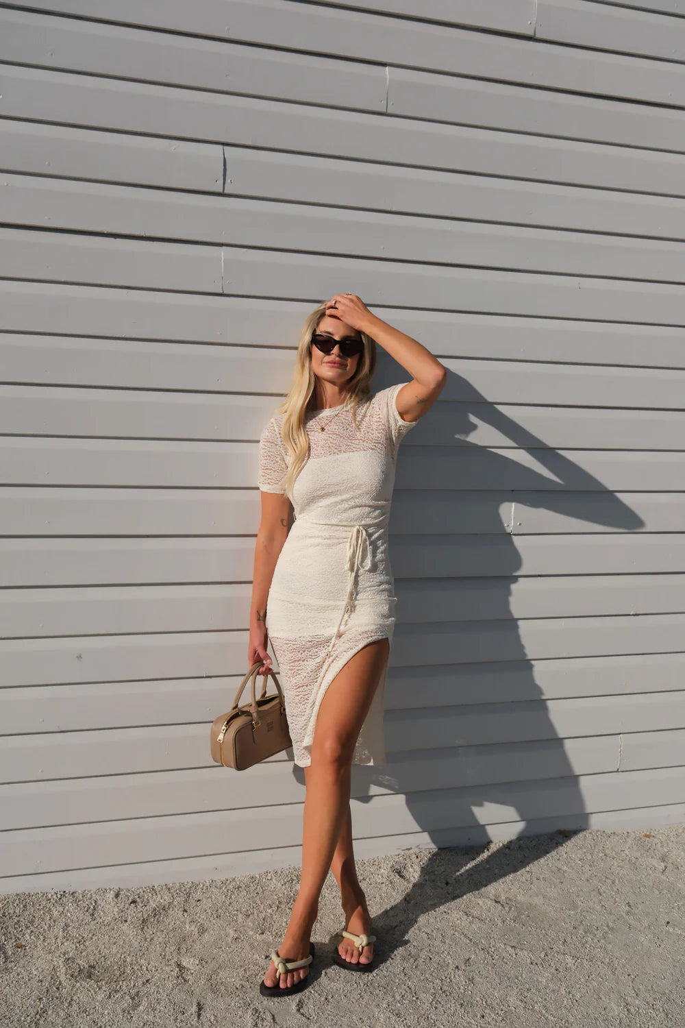 Mesh Midi Dress in Cream