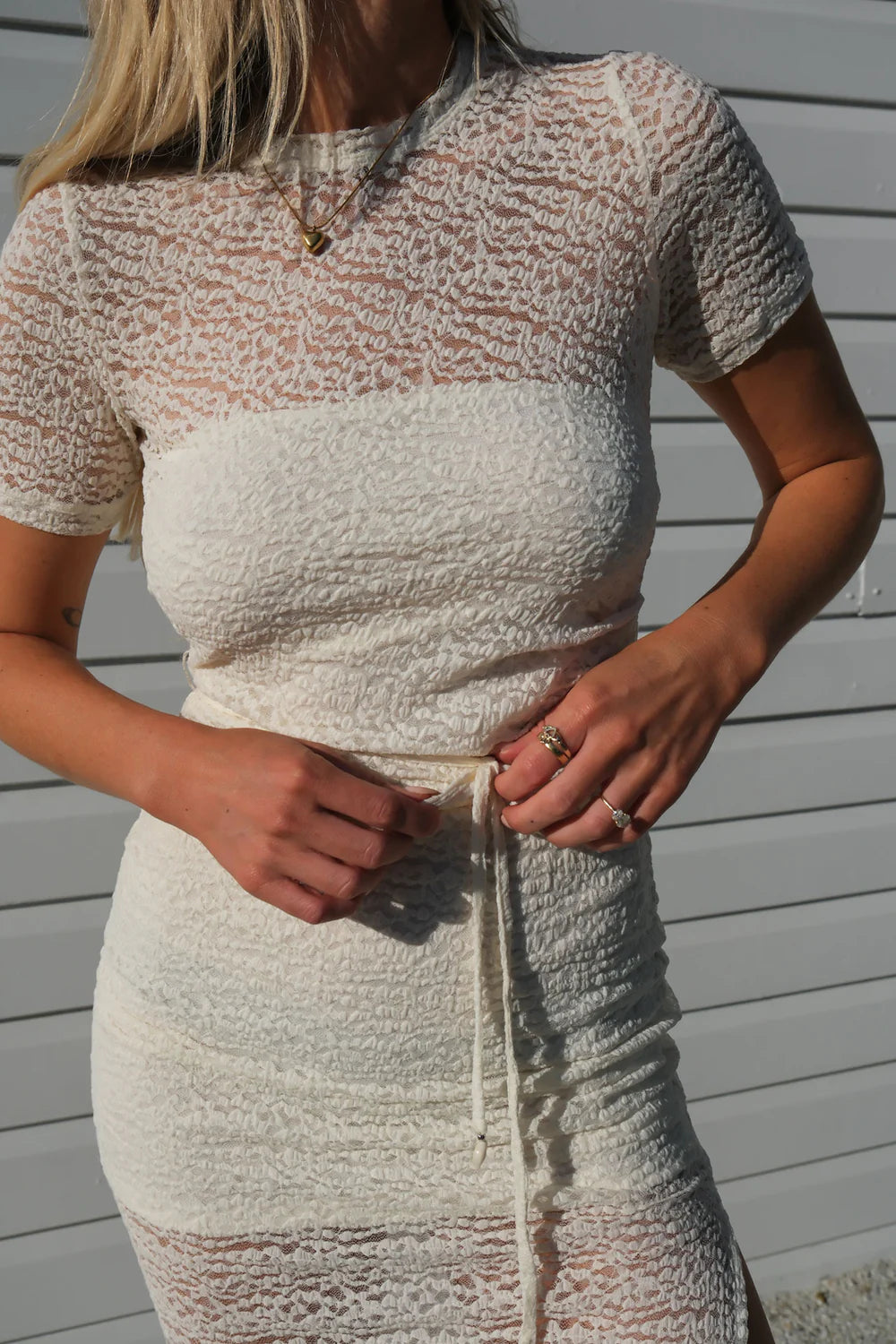 Mesh Midi Dress in Cream