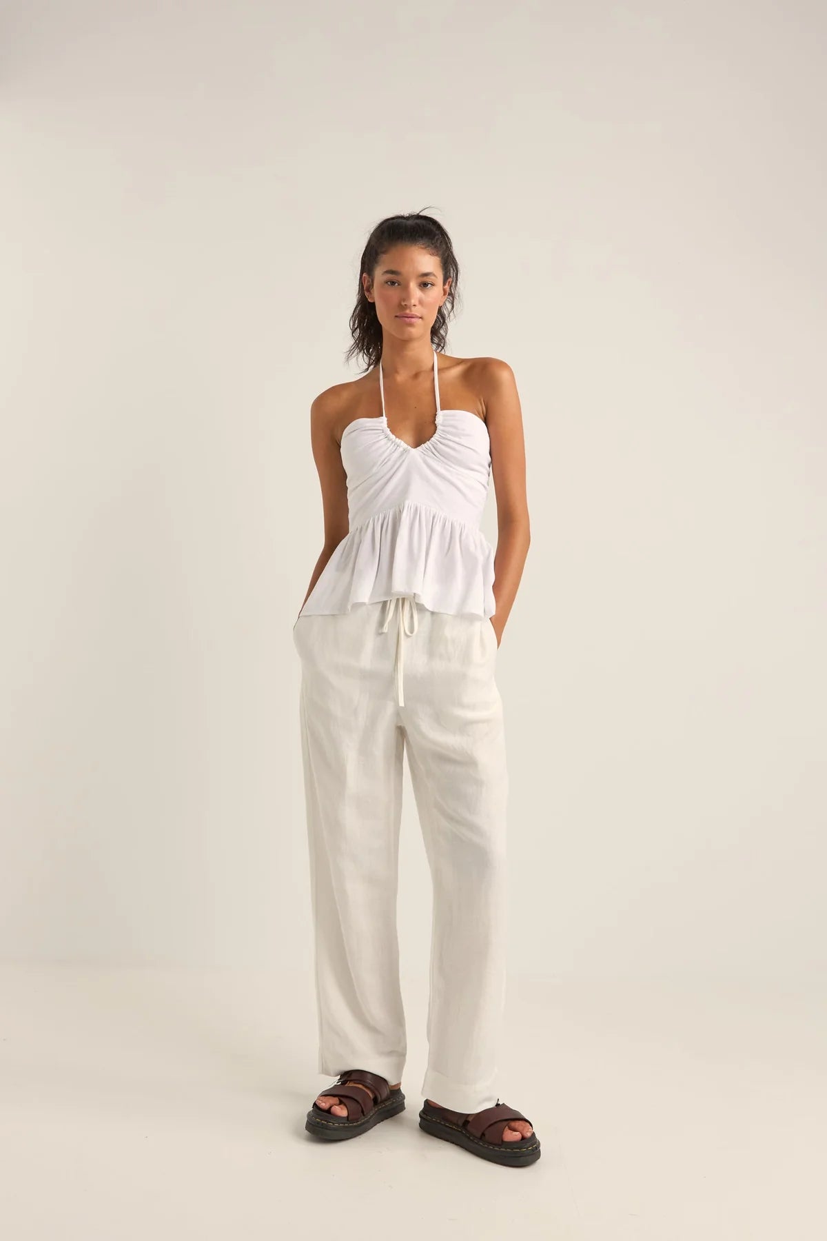 Frankie Elastic Pant in White