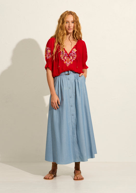 Leigh Maxi Skirt in Chambray