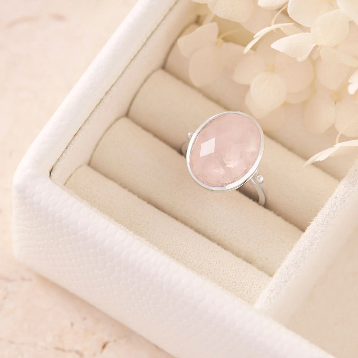 Sterling Silver Lunar Deity Rose Quartz Ring size 7 (N1/2)