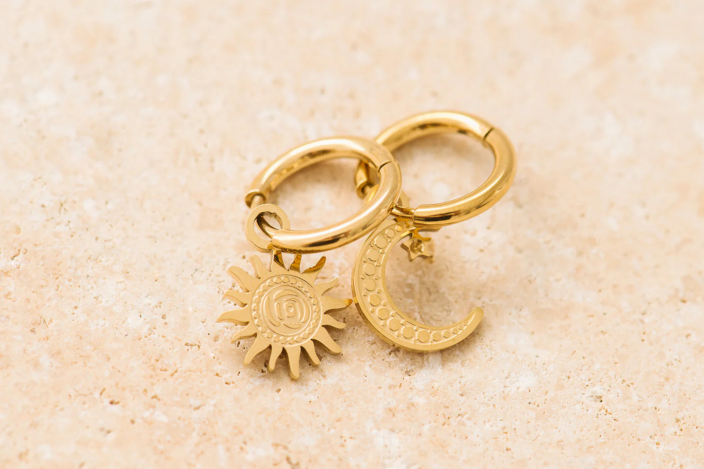 Sole Sun and Moon Yellow Gold Plated Drop Earrings