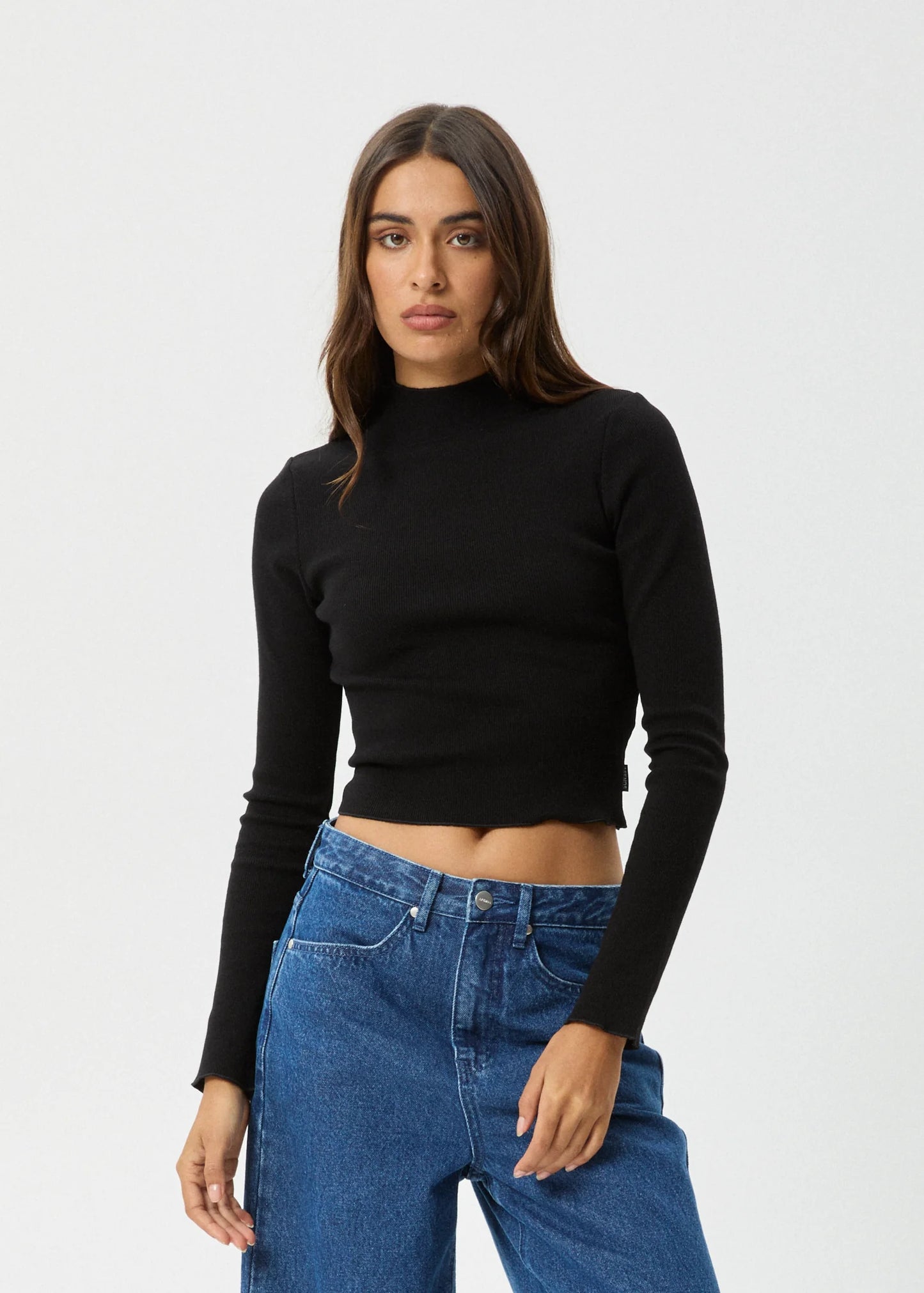 Iconic Organic Long Sleeve Rib Top in Black