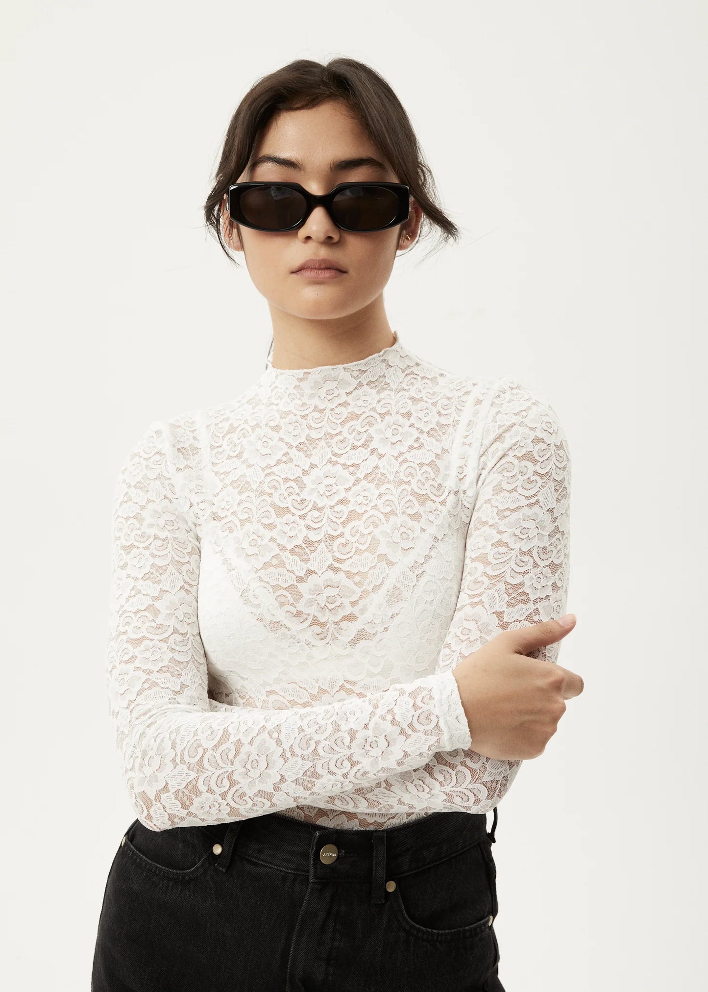 Poet Lace Long Sleeve Top in White
