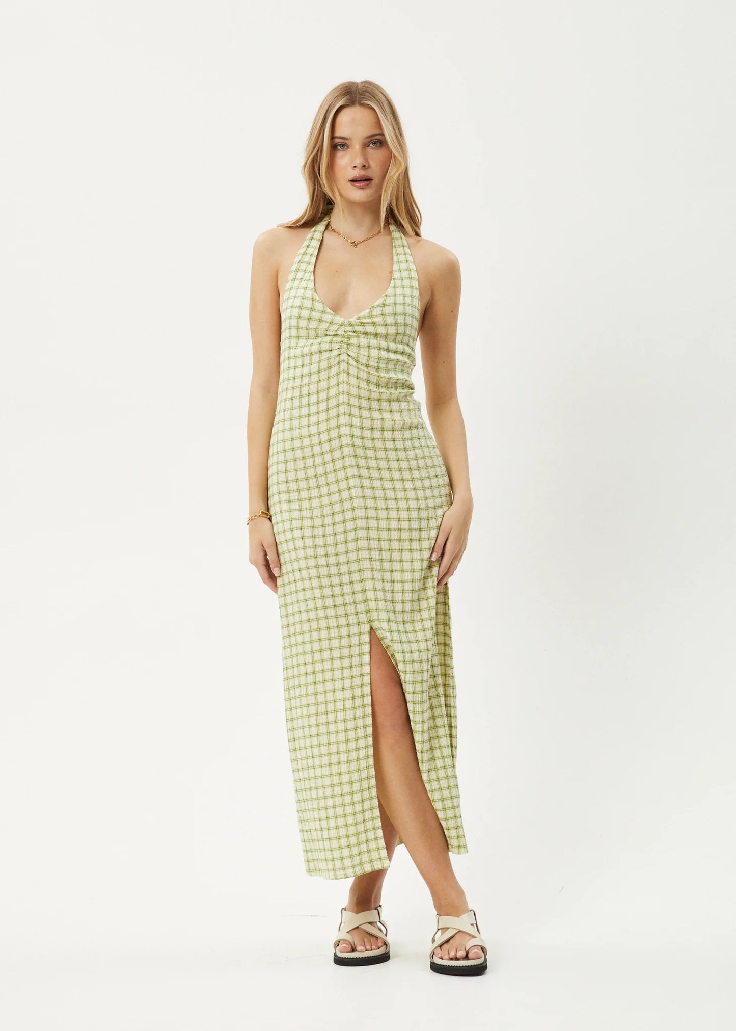 Darcy Check Maxi Dress in Lemongrass