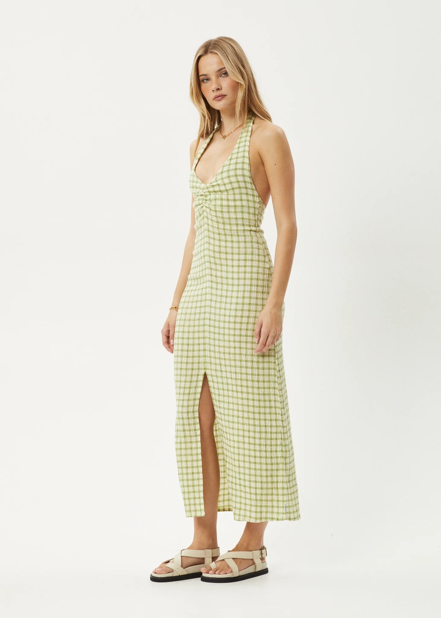 Darcy Check Maxi Dress in Lemongrass