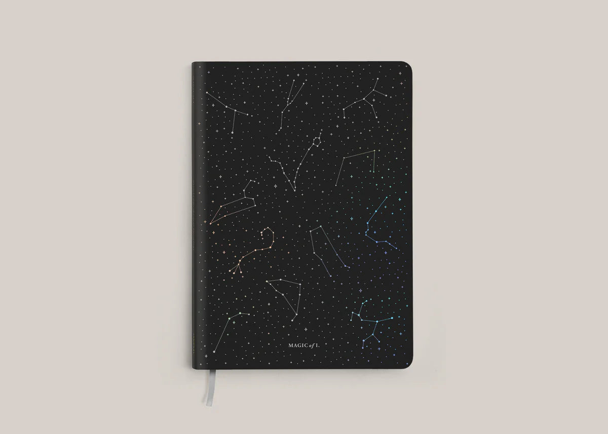 A5 Zodiac Journal: Night Sky: Black/Silver Holo