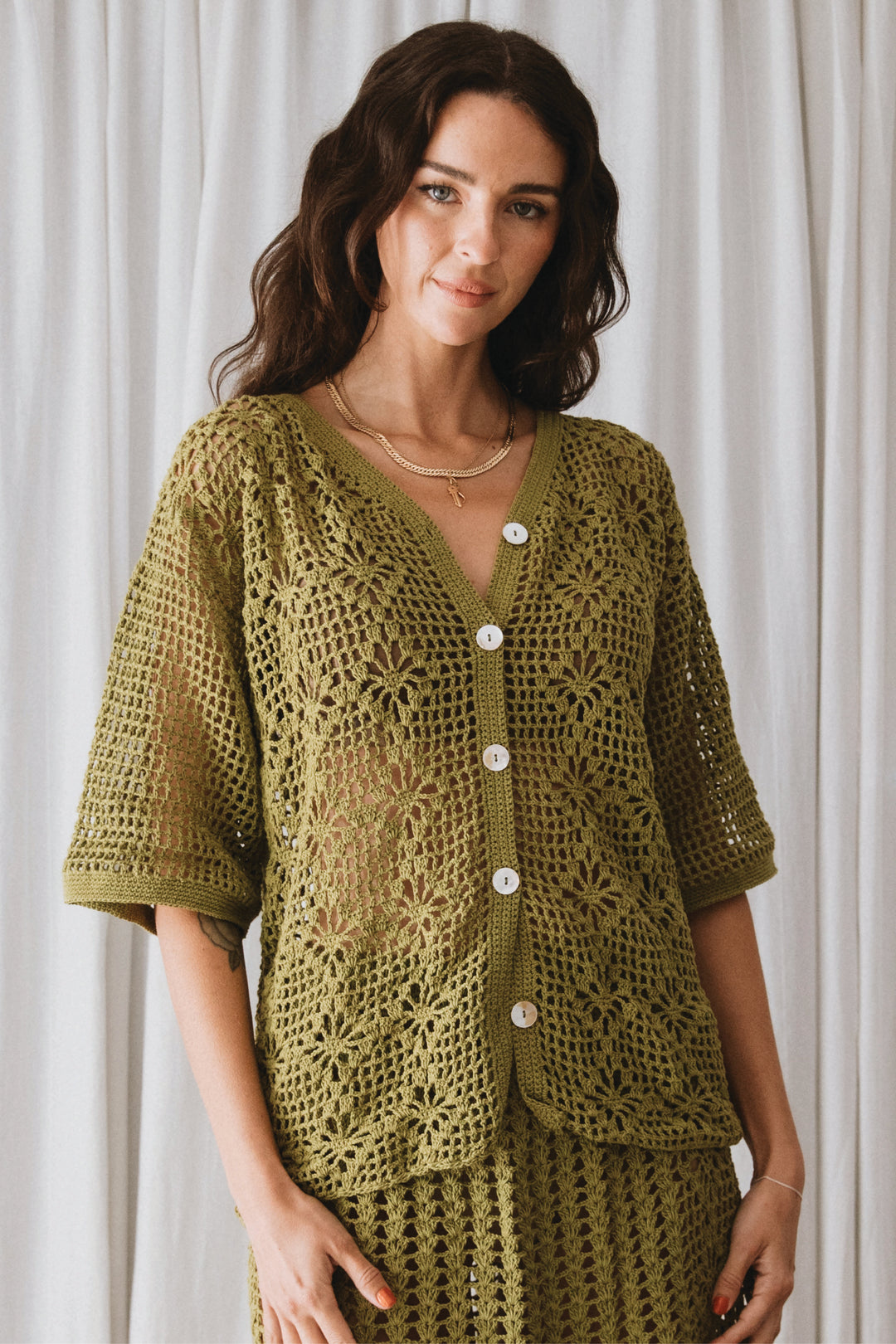 Maggie Crochet Shirt - Olive